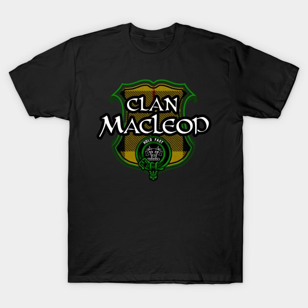 Clan MacLeod Surname Scottish Clan Tartan Crest Badge T-Shirt by Celtic Folk